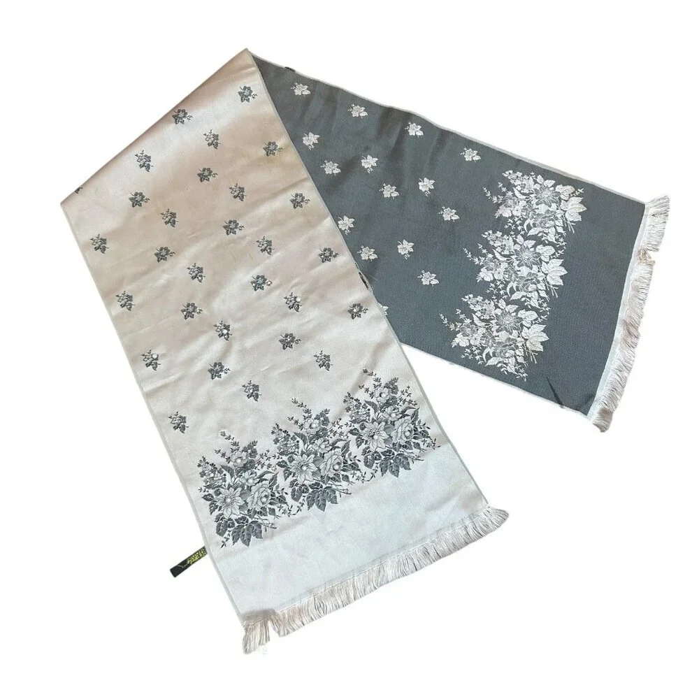 Rhodia French Blush Pink and Black Beaded Woven Rectangular Scarf Fringe